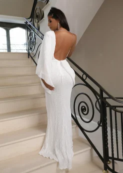 Alessandra Chain Sleeve Gown - White|DressMeZee Discount