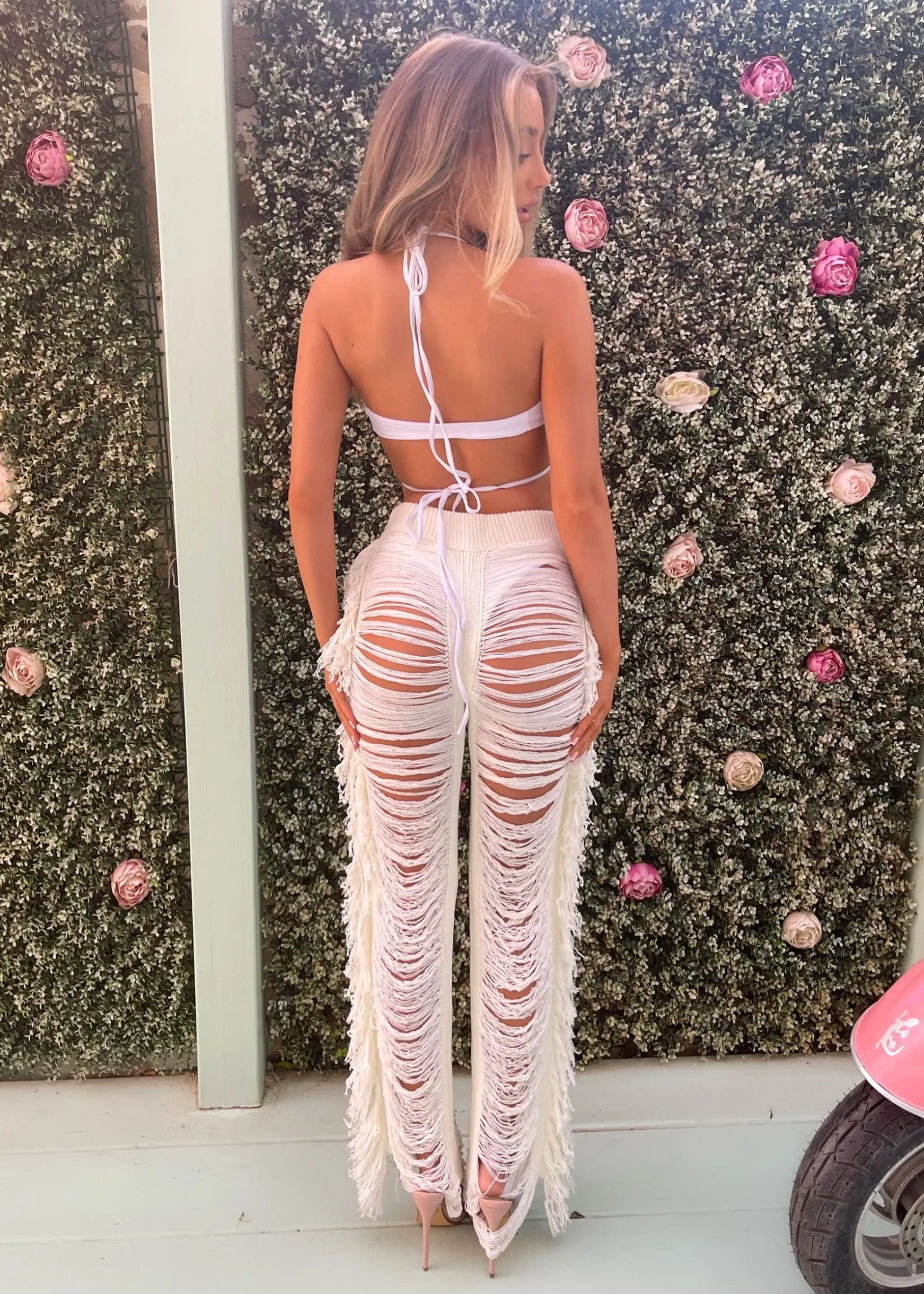 Andrina Fringe Trousers - Cream|DressMeZee Sale