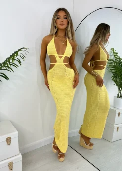 Bali Palms Crochet Maxi Dress - Yellow|DressMeZee Hot
