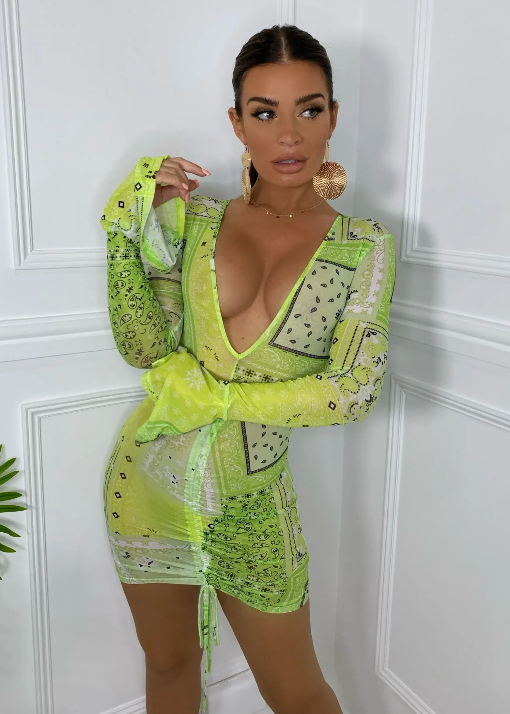 Carmen Print Mesh Dress - Green|DressMeZee New