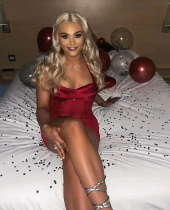 Daphne Halter Neck Diamante Corset Mini Dress - Red|DressMeZee Outlet