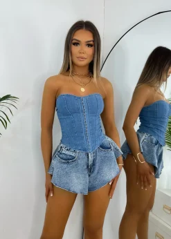 Denim Slay Corset Top - Blue|DressMeZee Fashion