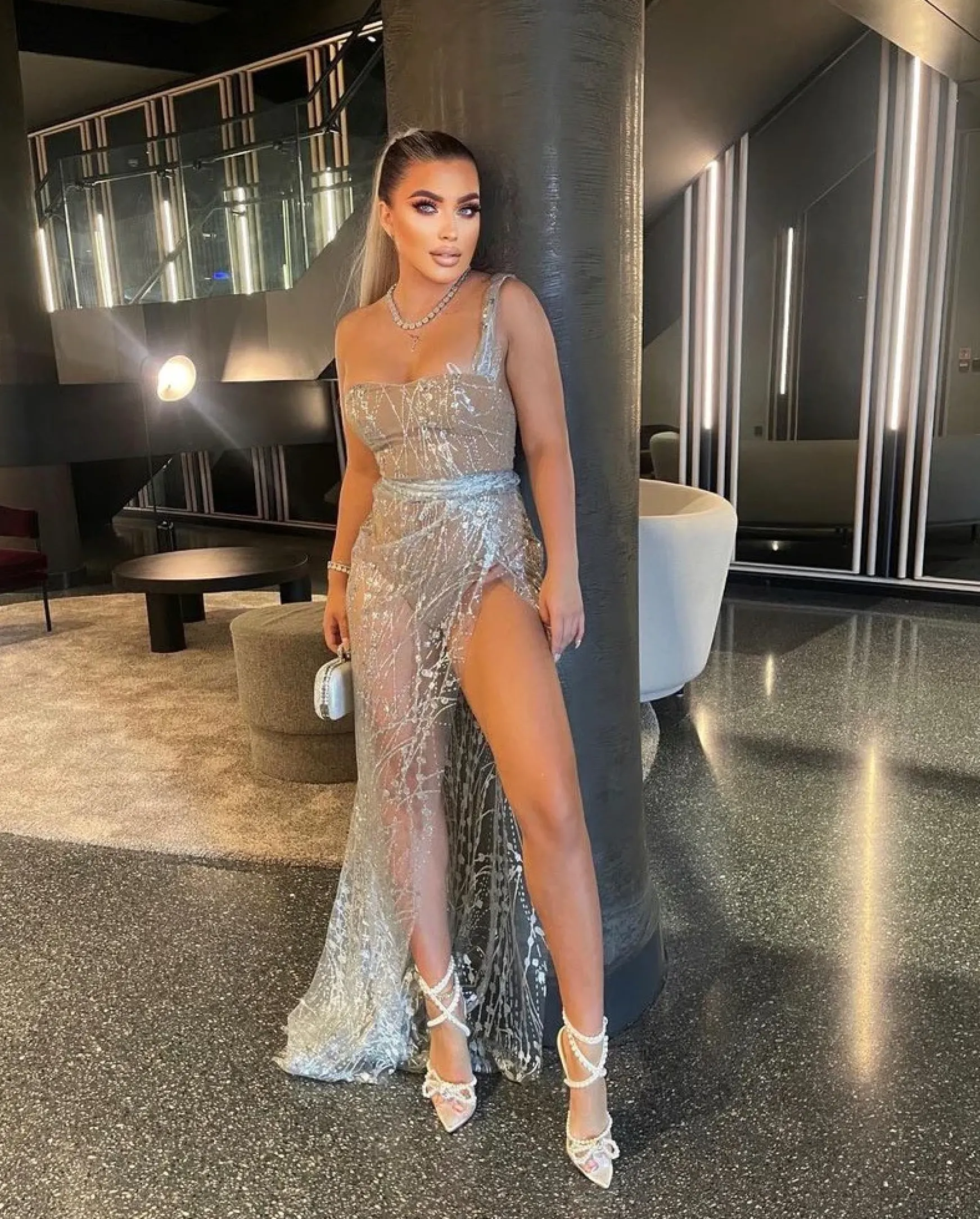 Diamond Nights Glitter Mesh Maxi Dress - Silver|DressMeZee Sale