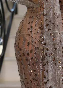 Diamond Nights Glitter Mesh Maxi Dress - Bronze|DressMeZee Fashion