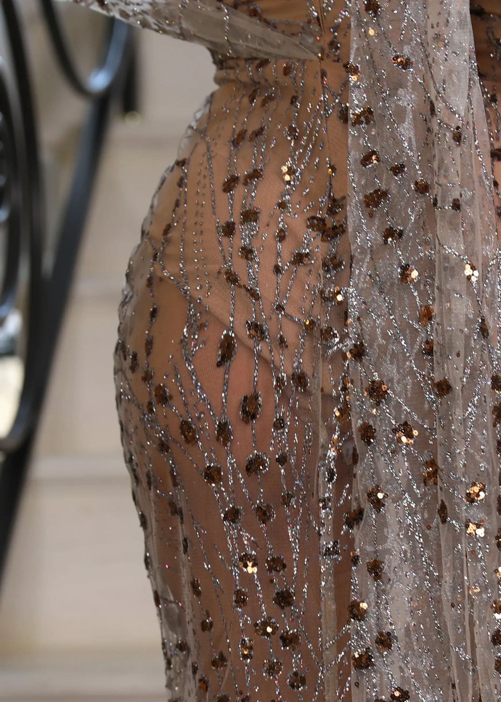 Diamond Nights Glitter Mesh Maxi Dress - Bronze|DressMeZee Fashion