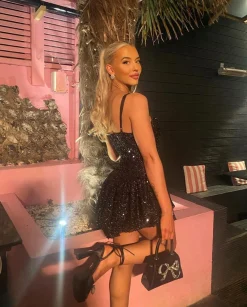 Dirty Dancing Sequin Glitter Dress - Black|DressMeZee Online
