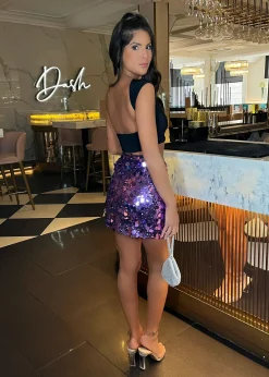 Disco Diva Disc Sequin Skirt - Purple|DressMeZee Outlet