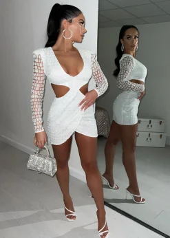 Ex Lovers Glitter Dress - Iridescent White|DressMeZee Discount