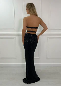 Glam Queen Sequin Split Gown - Black|DressMeZee Online