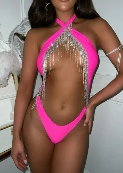 Head Turner Diamante Swimsuit - Pink|DressMeZee Online