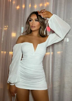 In Your Dreams Long Sleeve Bodycon Dress - White|DressMeZee Best