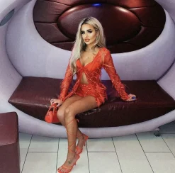 Just My Type Feather Mesh Two Piece - Red|DressMeZee Online