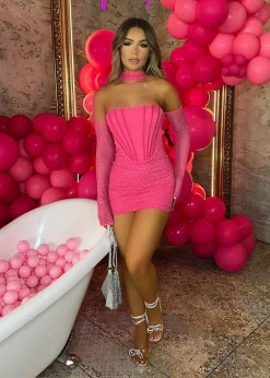 Kat Embellished Mini Dress - Hot Pink|DressMeZee Best