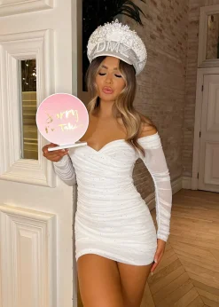 Kylie Sparkle Mesh Mini Dress - White Sparkle|DressMeZee Clearance