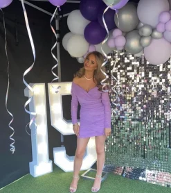 Kylie Sparkle Mesh Mini Dress - Lilac|DressMeZee Outlet