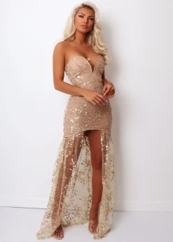 Living In Luxury Gown With Detachable Overskirt - Gold|DressMeZee Outlet