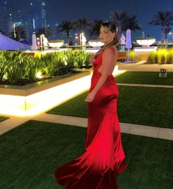 Love Affair Satin Gown With Ruched Back - Red|DressMeZee Best
