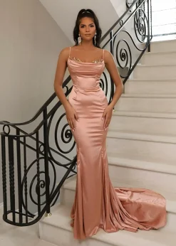 Meredith Sequin And Satin Gown - Rose Gold|DressMeZee Clearance