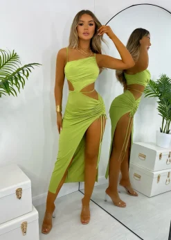 Natalia Cut Out Maxi Dress - Green|DressMeZee Online