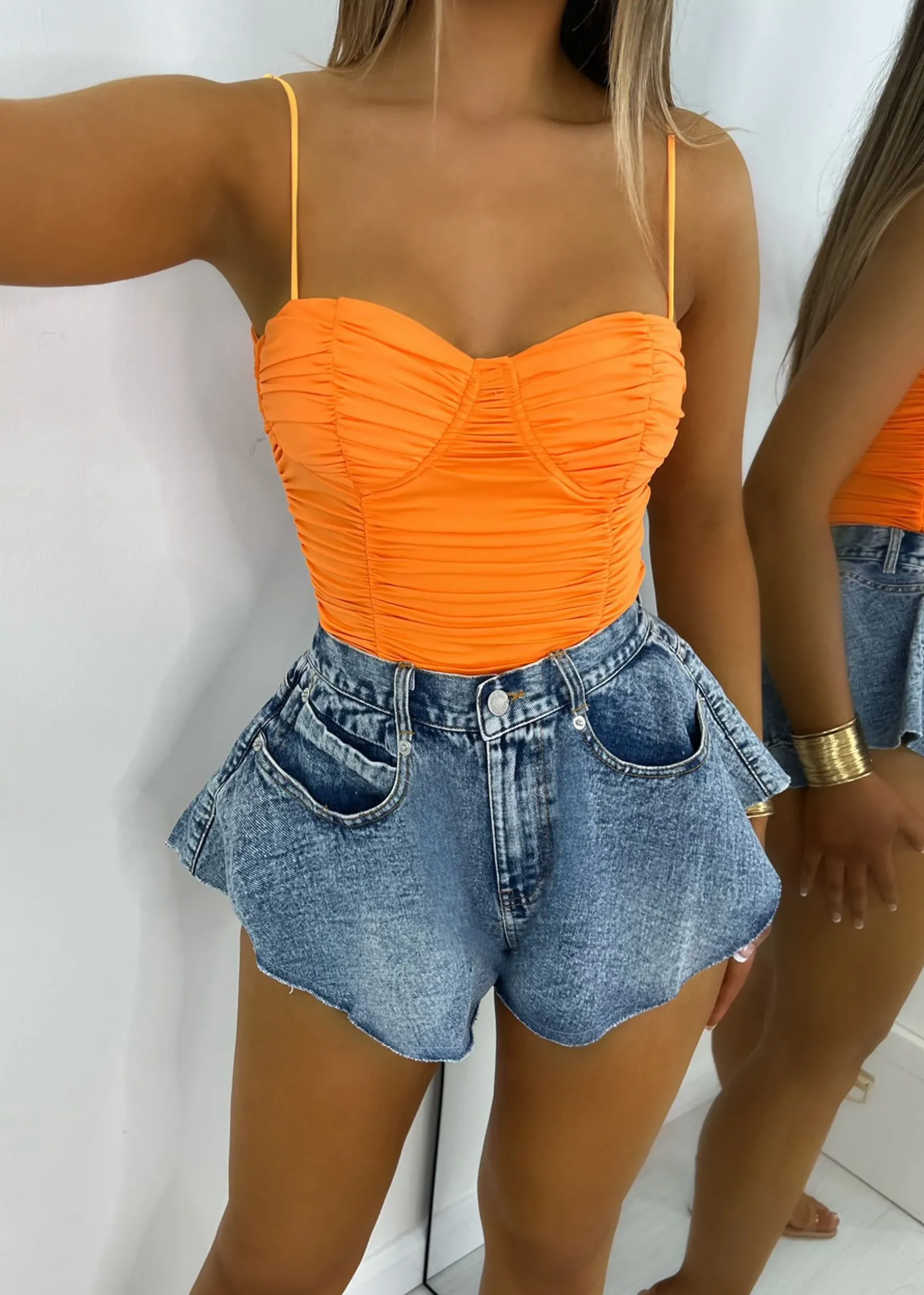 No Complaints Ruched Bodysuit - Orange|DressMeZee Discount