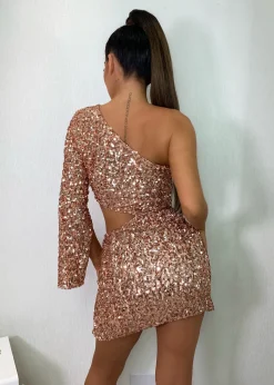 Overnight Fame Cut Out Mini Dress - Rose Gold|DressMeZee Discount