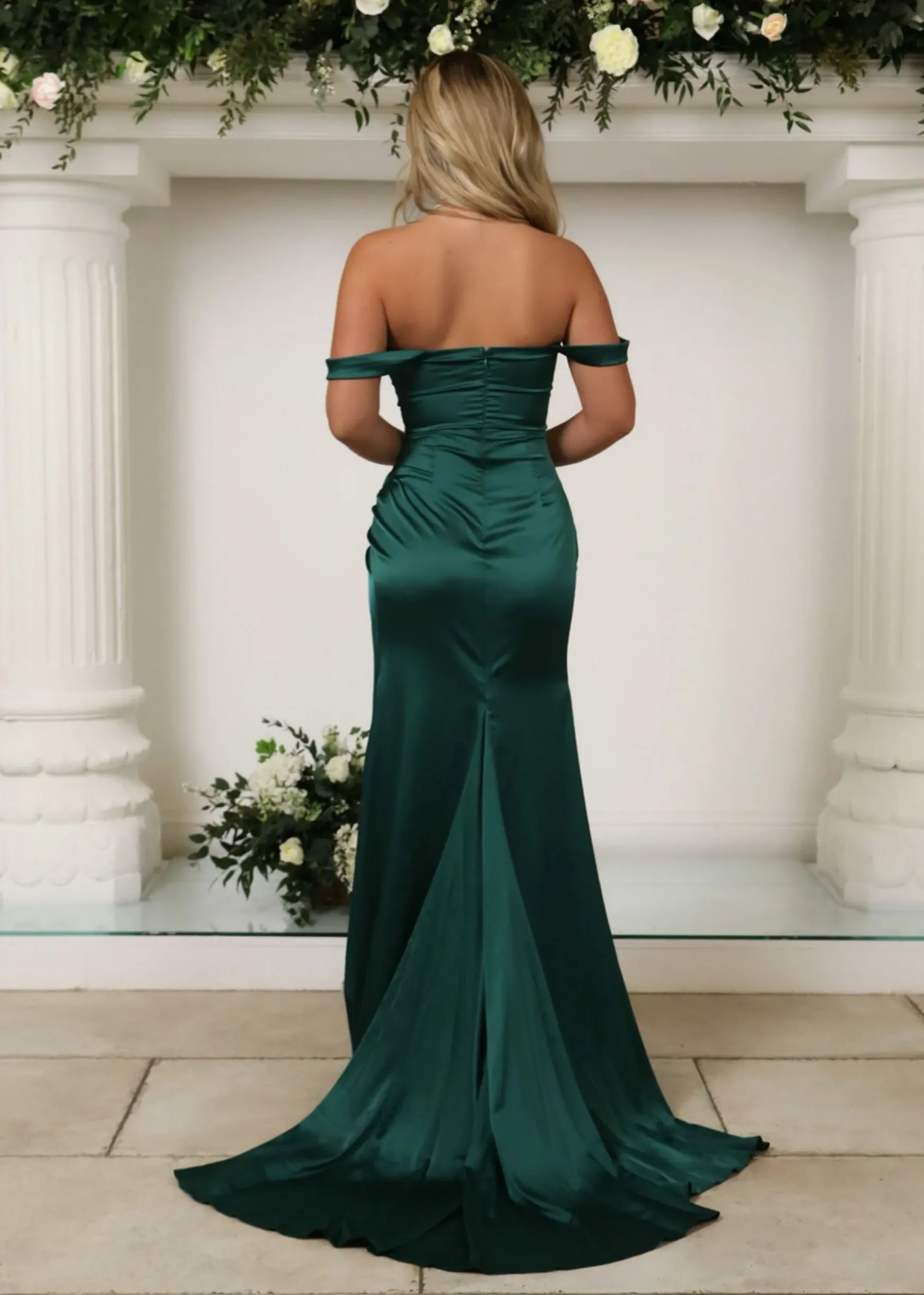 Paloma Satin Split Gown - Emerald Green|DressMeZee Best