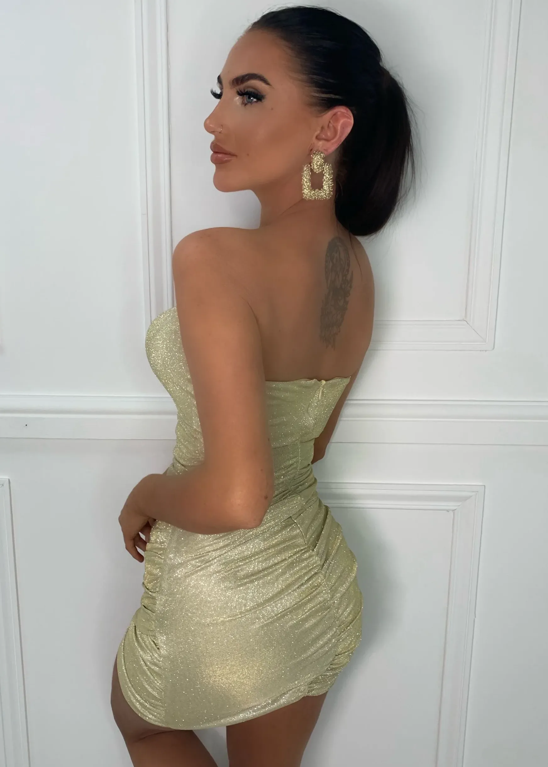 Paris Glitter Mini Dress - Gold|DressMeZee Online