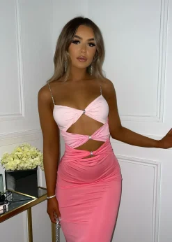 Pick Me Up Cut Out Detail Midi Dress - Pink|DressMeZee Clearance