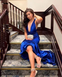 Red Carpet Ready Satin Gown - Cobalt Blue|DressMeZee Sale