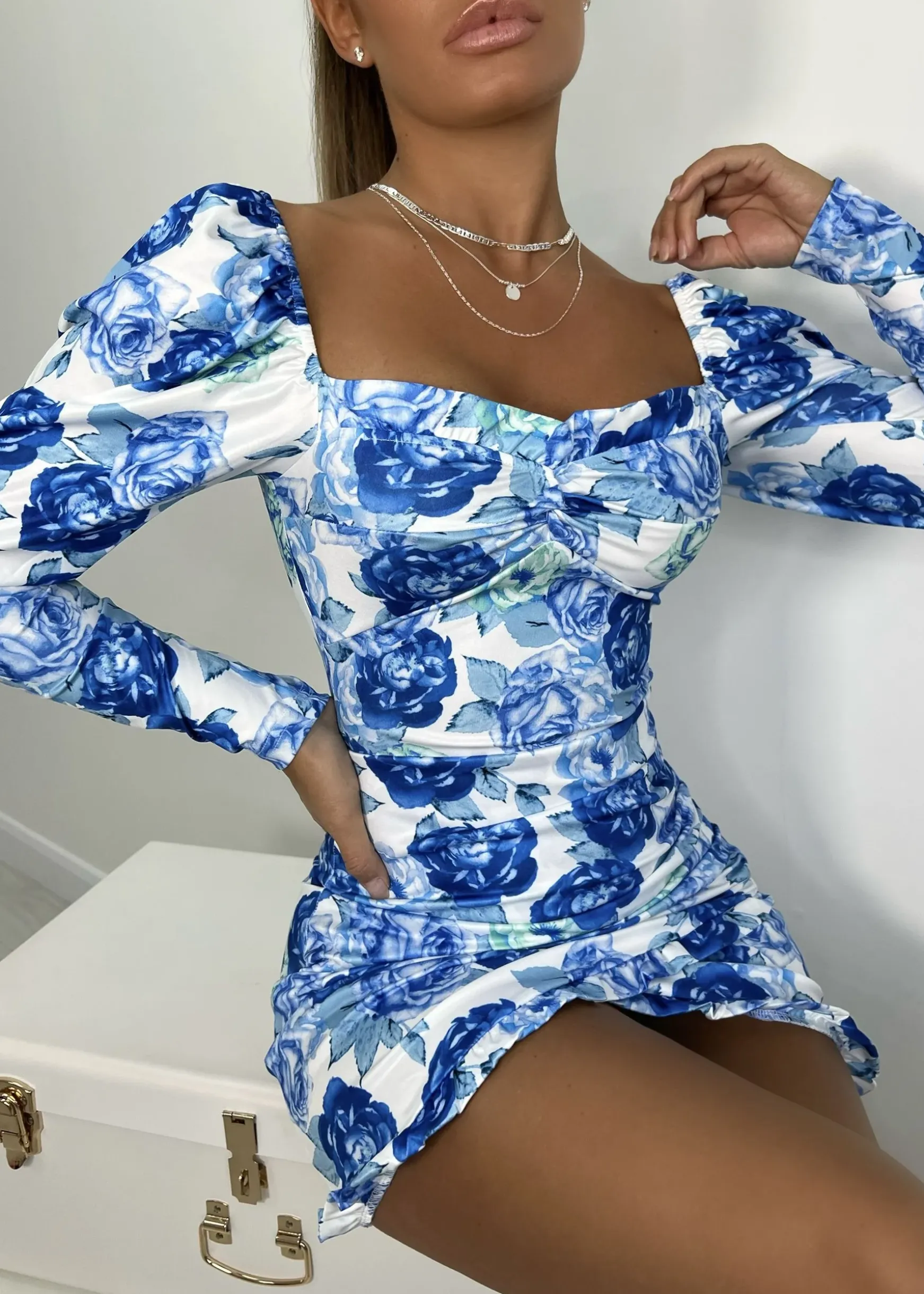 Show Me Off Puff Sleeve Floral Print Dress - Blue|DressMeZee Sale