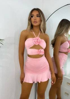 Sweet Fling Cut Out Flower Crop Top - Pink|DressMeZee Hot