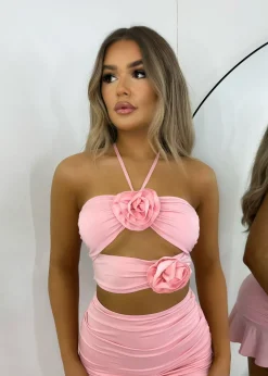 Sweet Fling Cut Out Flower Crop Top - Pink|DressMeZee Hot