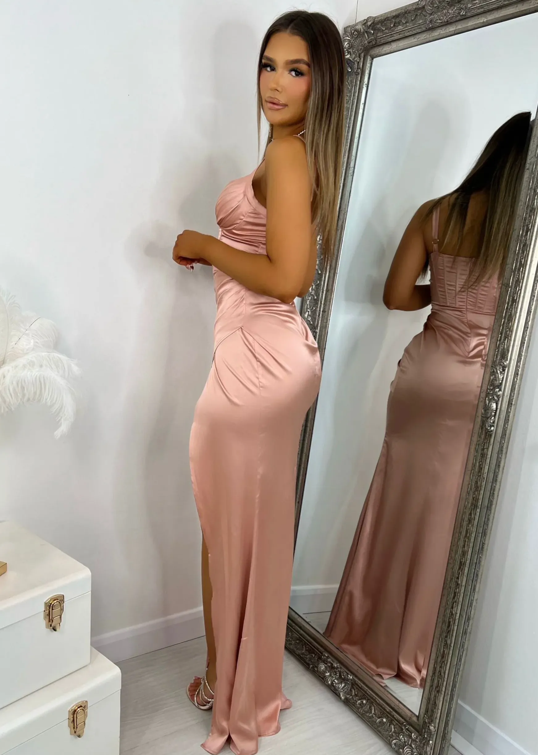 Taya Corset Satin Gown - Blush|DressMeZee Hot