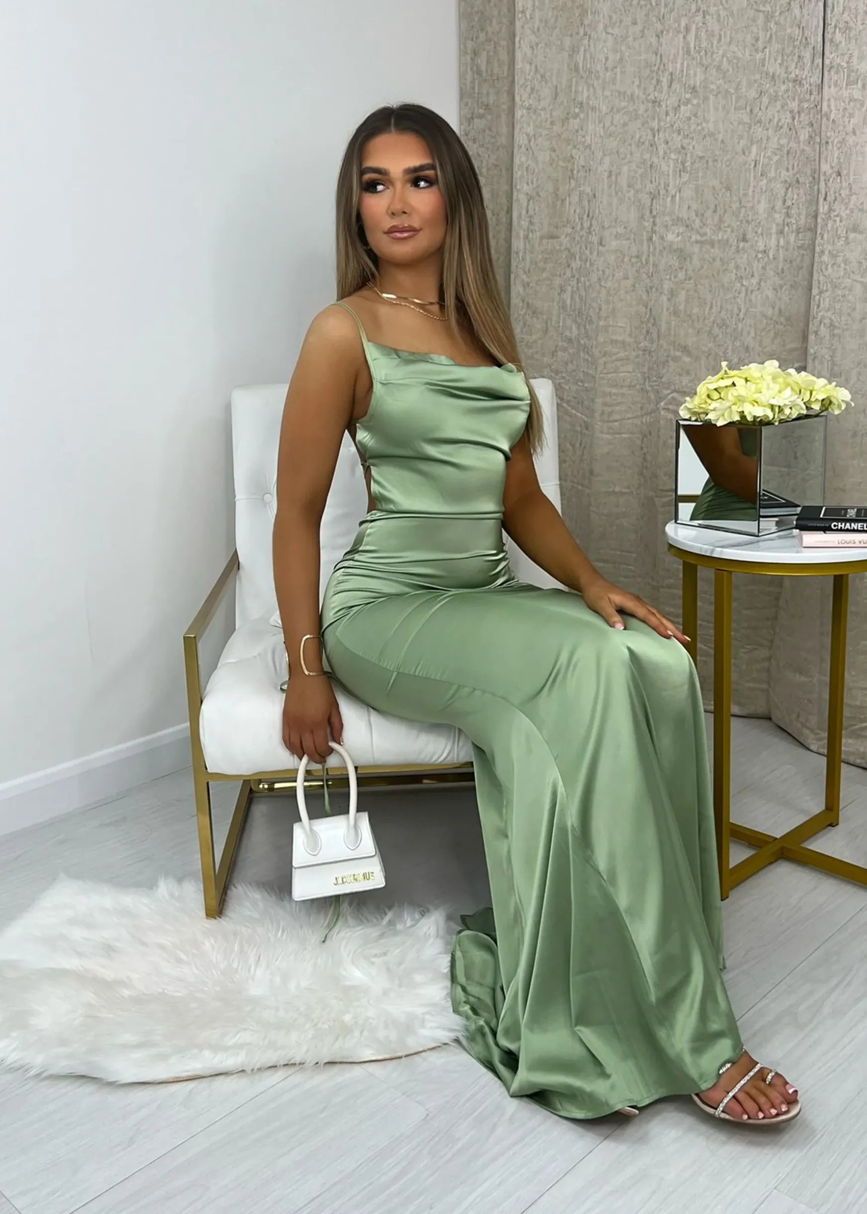 Tiana Satin Split Gown - Mint|DressMeZee Online