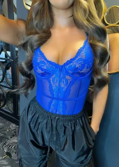 Yolanda Lace Bodysuit - Cobalt Blue|DressMeZee Clearance