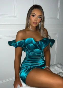 Zara Ruffle Corset Asymmetric Mini Dress - Green|DressMeZee Outlet